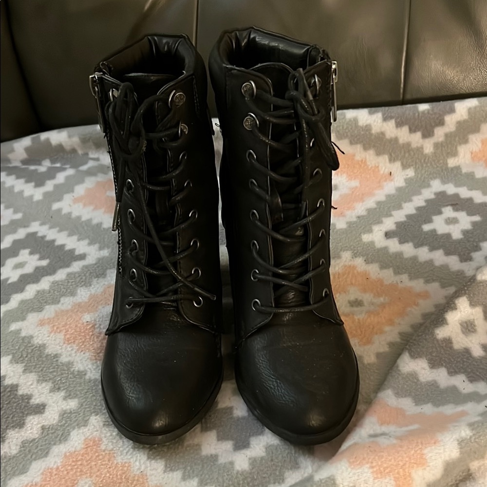 Women's Black Lace-Up Boots